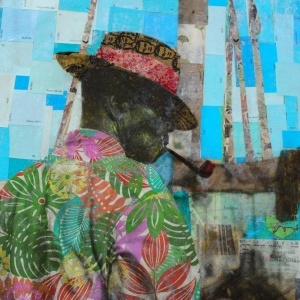 photo transfer/collage work by Susan Katz - Pipe and Flowered Shirt
